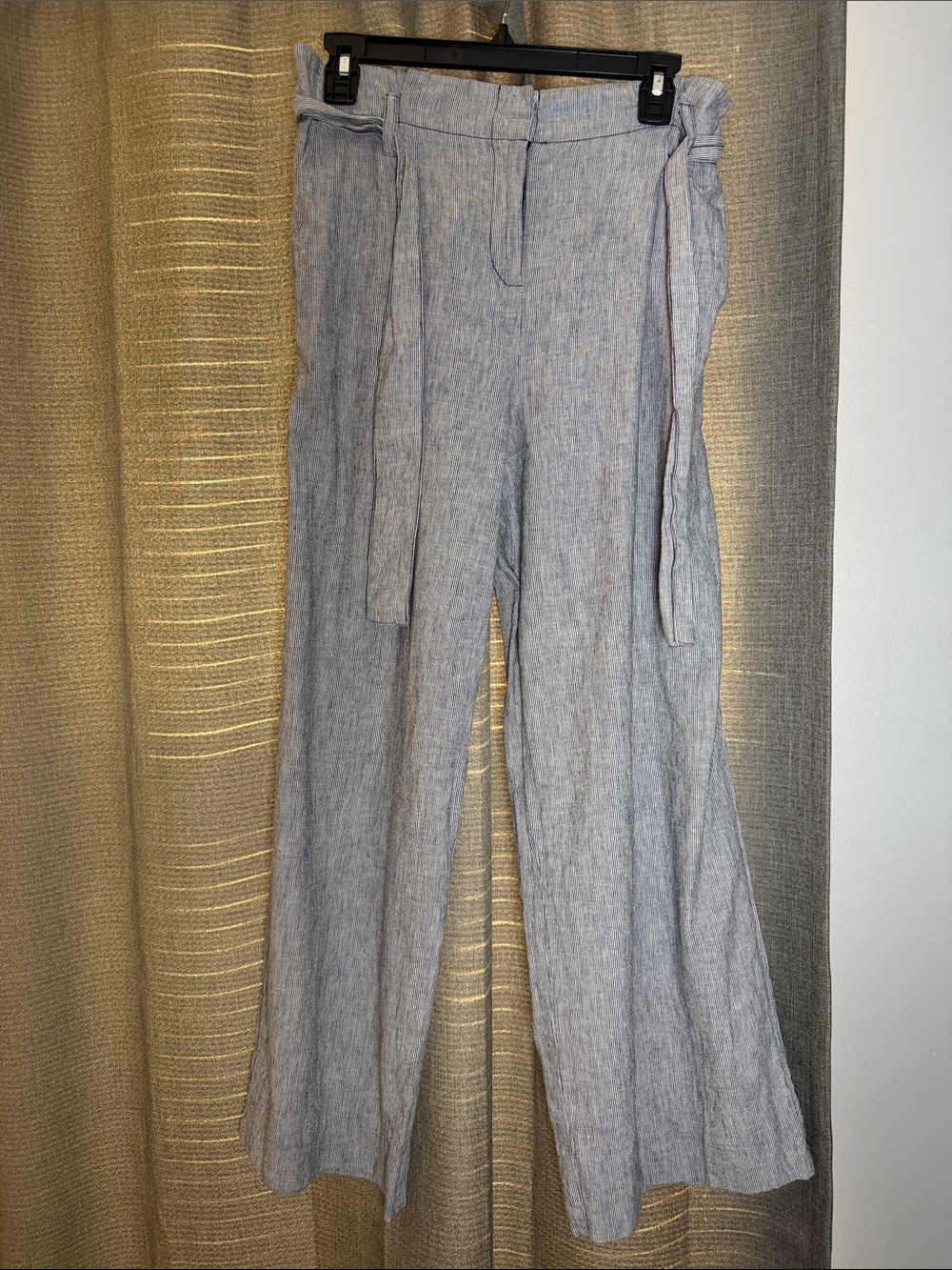 MICHAEL Michael Kors navy blue/white stripes Wide-Leg Linen Pants Self-Tie Belt